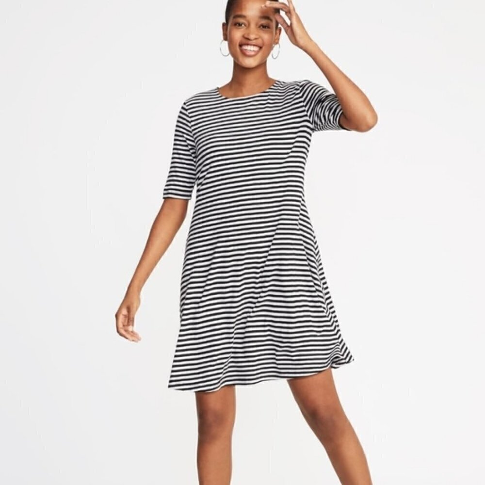 Old Navy Jersey‎ Swing Dress Black & White XS